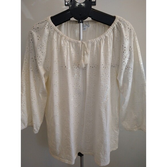 J Jill Eyelet  blouse Cream Sz 1x Cottage Core, Boho, Feminine Beachy - Picture 4 of 11